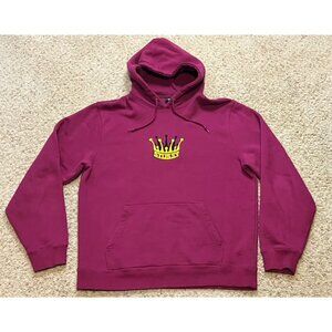 Stussy Magenta Crown Chenille Embroidered Fleece Hoodie Sweatshirt Sz Large EUC